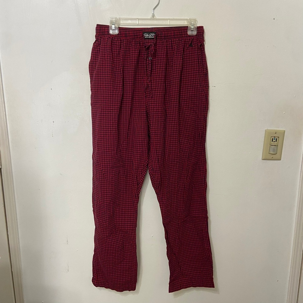 Polo Ralph Lauren Mens Pajama Sleepwear Pants Red‎ Black Gingham Plaid M